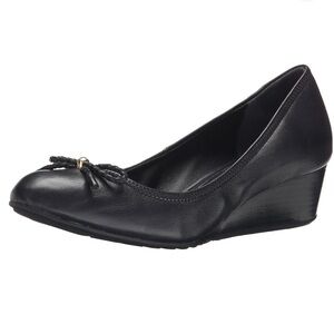 7.5 Cole Haan Women’s Tali Grand Lace Wedge Black Leather Pump Size 7 with Bow